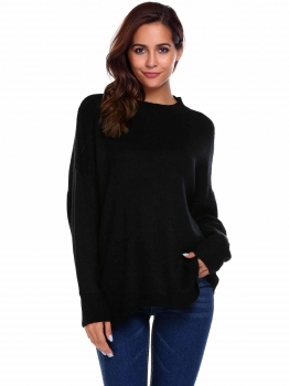 

Black Long Sleeve Drop Shoulder Oversized Solid Loose Sweaters, Multicolor