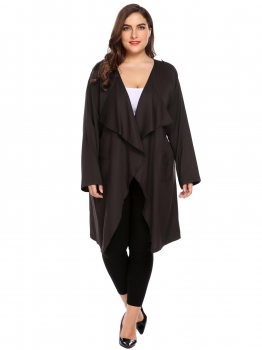 

Dark brown Plus Size Long Sleeve Open Front Draped Trench Jacket, Multicolor