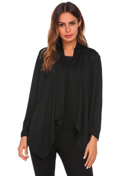 

Black Women Fashion Cowl Neck Wrap Long Sleeve Solid Button Coat, Multicolor