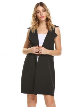 

Lapel Collar Sleeveless Solid Long Vest Jacket with Sash, Multicolor