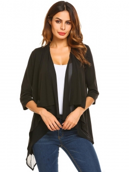

Black 3"4 Sleeve Open Front Chiffon Patchwork Waterfall Draped Jacket, Multicolor