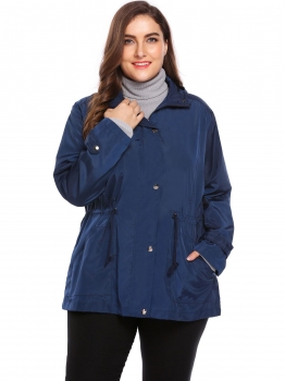 

Blue Casual Hooded Long Sleeve Solid Utility Rain Jacket Trench Coat, Multicolor