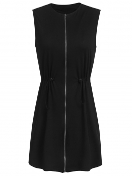 

Women Casual O-Neck Sleeveless Waist Drawstring Regular Fit Zipper Vest Outwear, Multicolor