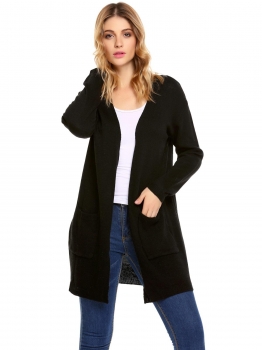 

Black Long Sleeve Solid Open Front Cardigan, Multicolor