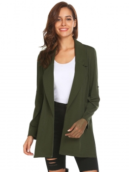 

Army green Women Lapel Roll Up Sleeve Solid Casual Open Front Trench Coat Cardigan, Multicolor