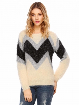 

Black Apricot O-Neck Long Sleeve Patchwork Warm Sweater, Multicolor