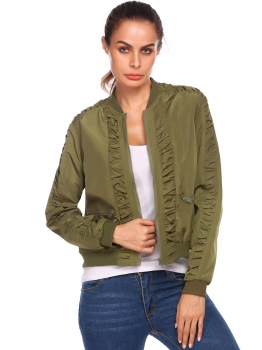 

Army green Women Fashion Long Sleeve Zip-up Ruched Bomber Jacket, Multicolor