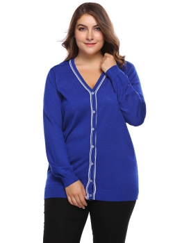 

Blue Plus Size V-Neck Long Sleeve Buttoned Knit Cardigans, Multicolor