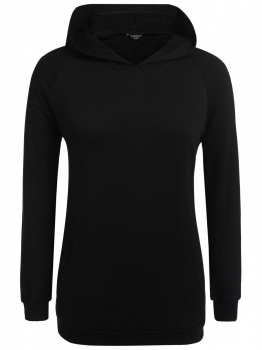 

Black Women Autumn Plus Size Long Sleeve Solid Pullover Kangaroo Proket Hoodie, Multicolor