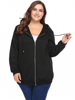 

Black Solid Long Sleeve Fleece Zipper Hoodies, Multicolor