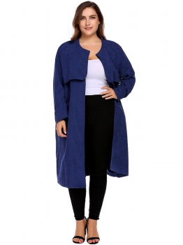 

Blue Women Casual Plus Size Long Sleeve Solid Coat, Multicolor