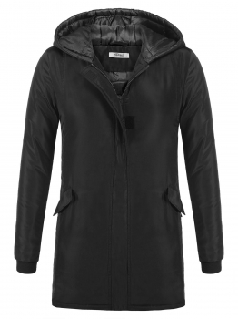 

Black Solid Hooded Thickened Warm Winter Puffer Jacket Coat, Multicolor
