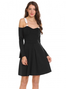 

Black Spaghetti Straps Cold Shoulder A-Line Pleated Dress, Multicolor