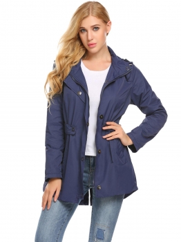 

Navy blue Women Detachable Hooded Trench Raincoat Outdoor Casual Waterproof Coats, Multicolor