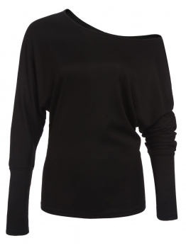 

Black Women Casual Round Neck Long Batwing Sleeve Solid Top T Shirt Blouse, Multicolor