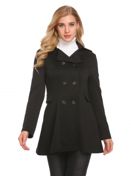 

Black Women Casual Turn Down Colloar Long Sleeve Slim Waist Trench Jacket, Multicolor