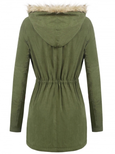 artificial fur hooded long sleeve thickened winter warm coat