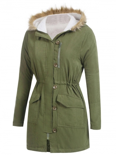 artificial fur hooded long sleeve thickened winter warm coat