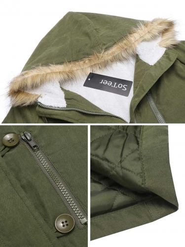 artificial fur hooded long sleeve thickened winter warm coat