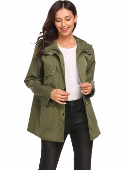 

Army green Women's Long Sleeve Zip Up Solid Casual Loose Hooded Trench Coat with Pocket, Multicolor