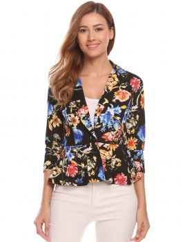 

Floral Women Notch Lapel 3"4 Sleeve One Button Casual Blazer, Multicolor