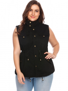

Women Plus Size Sleeveless Zip-up Cotton Twill Military Vest, Multicolor
