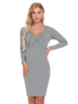 

Black white stripe Women Fashion O-Neck Long Sleeve Solid Bodycon Slim Pencil Mini Dress, Multicolor