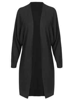 

Black Women Casual V-Neck Batwing Long Sleeve Solid Front Open Knitted Loose Cardigan, Multicolor