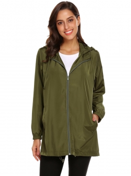 

Army green Women Hooded Long Sleeve Lightweight Jacket, Multicolor