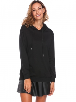 

Black Women Casual Hooded Long Sleeve Solid Loose Hoodie Sweatershirt Tops, Multicolor