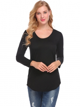 

Black Floral Print Back Graphic Tee Long Sleeve T Shirt Top, Multicolor