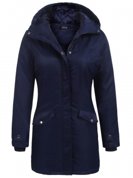 

Blue Women Warm Hooded Drawstring Waist Solid Casual Long Quilted Parka Coat, Multicolor