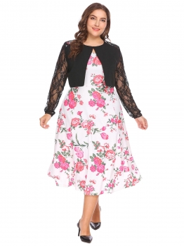 

Black Long Sleeve Floral Lace Patchwork Shrug Bolero Coat Plus Size Jacket, Multicolor