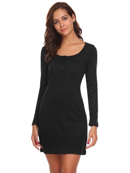 

Black Women Fashion O-Neck Long Sleeve Solid Rib Bodycon Slim Pencil Dress, Multicolor