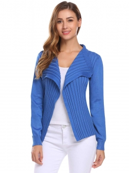 

Blue Women Casual Long Sleeve Ribbed Knit Open Front Coat, Multicolor