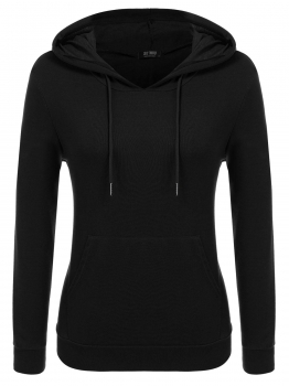 

Black Women Casual Long Sleeve Hooded Pullover Embroidery Hoodie with Kangaroo Pocket, Multicolor