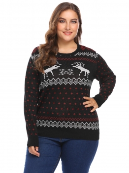

Black Women O-Neck Long Sleeve Christmas Print Casual Knit Pullover Sweater Plus, Multicolor