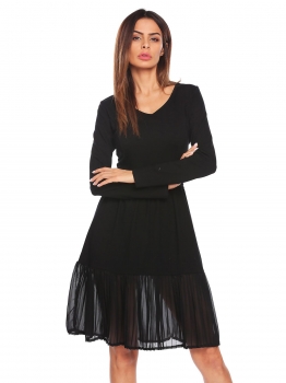 

Black Women V-Neck Long Sleeve Ruched Waist Fit and Flare Casual Pleated Dress, Multicolor