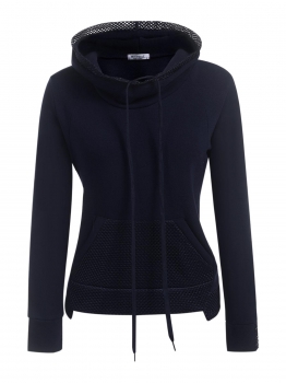 

Dark blue Women Hooded Casual Long Sleeve Patchwork Mesh Pullover Fleece Hoodie, Multicolor