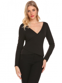 

Black Women Long Sleeve Tie Up Wrap Solid Casual Cardigan, Multicolor