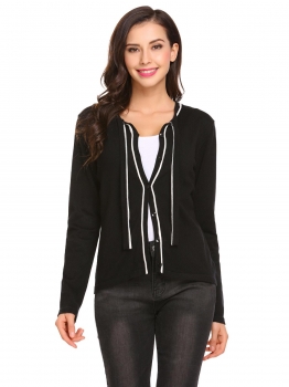 

Black Women Casual Long Sleeve Contrast Color Knitwear Sweater Cardigan, Multicolor