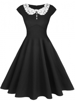 

Black 1950s Vintage O-Neck Sleeveless Swing Party Dress, Multicolor