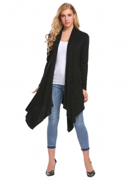 

Black Women Casual Long Sleeve Solid Pockets Irregular Hem Cardigan, Multicolor