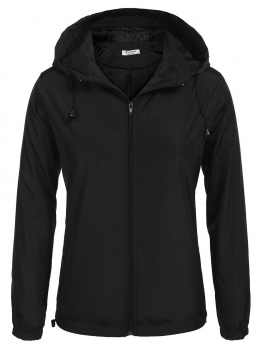 

Black Women Hooded Long Sleeve Lightweight Short Rain Coats, Multicolor