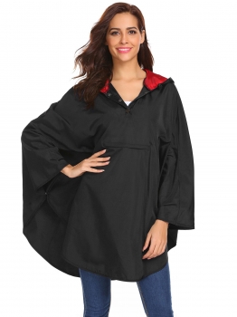 

Black Women Casual Cloak Hooded Solid Lightweight Waterproof Raincoat Jacket, Multicolor