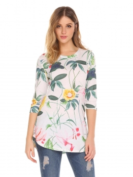 

Women Fashion Floral O-Neck 3"4 Sleeve Long T-Shirt, Multicolor