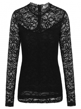 

Black Women Casual Stand Collar Long Sleeve Floral Lace Regular Fit Sexy Blouse T-shirt Tops, Multicolor