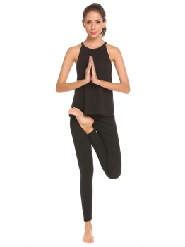 

Black Women Cut Out Solid Racerback Gym Sports Running Yoga Tops, Multicolor