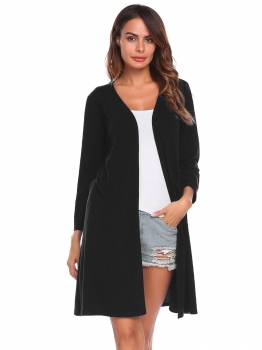 

Black Women Casual Long Sleeve Solid Open Front Cardigan, Multicolor