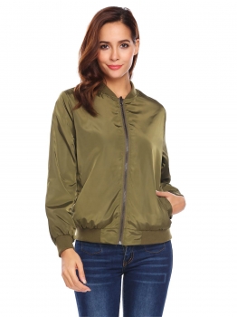 

Army green Women Lightweight Reversible Stand Collar Zip Up Camouflage Casual Bomber Jacket, Multicolor